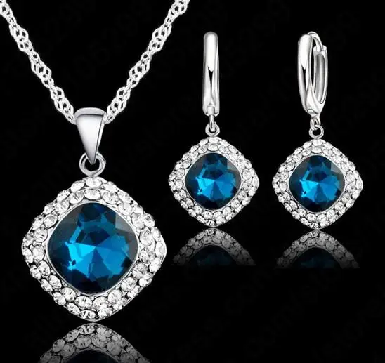 JEXXI Hot Sale 6 Colors 925 Sterling Silver Jewelry Set Short Chain Charm Pendant Necklace Earring Crystal Set for Women 3