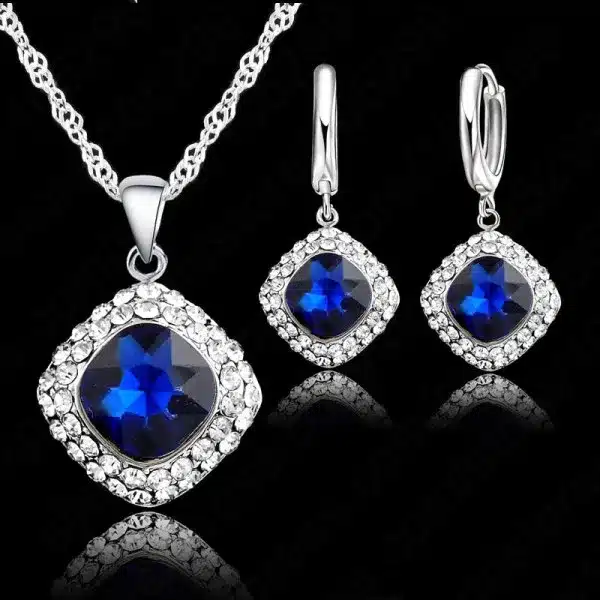 JEXXI Hot Sale 6 Colors 925 Sterling Silver Jewelry Set Short Chain Charm Pendant Necklace Earring Crystal Set for Women 4