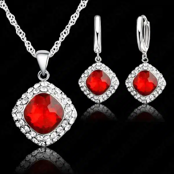 JEXXI Hot Sale 6 Colors 925 Sterling Silver Jewelry Set Short Chain Charm Pendant Necklace Earring Crystal Set for Women 6