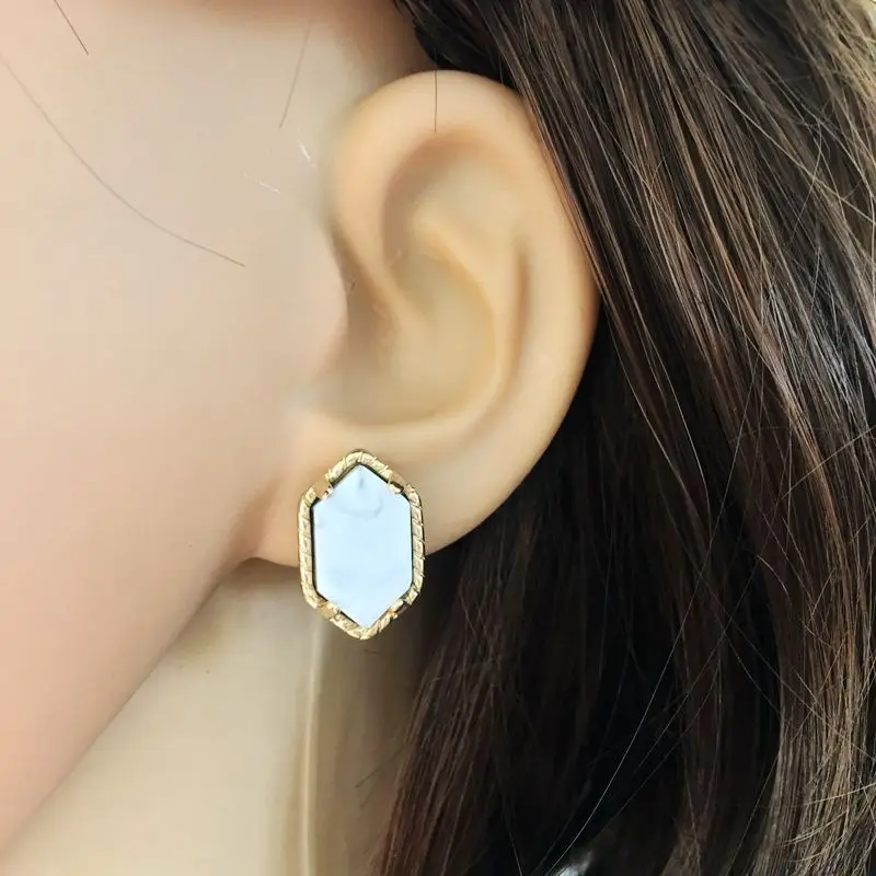 10 colors drusy hexagon stud earrings imitation crystal stone druzy earings gold colour cute brand jewelry For women KS 17 13