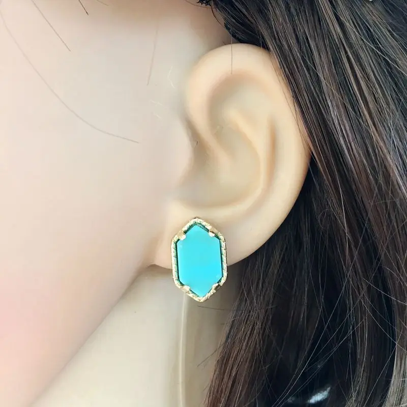 10 colors drusy hexagon stud earrings imitation crystal stone druzy earings gold colour cute brand jewelry For women KS 17 14