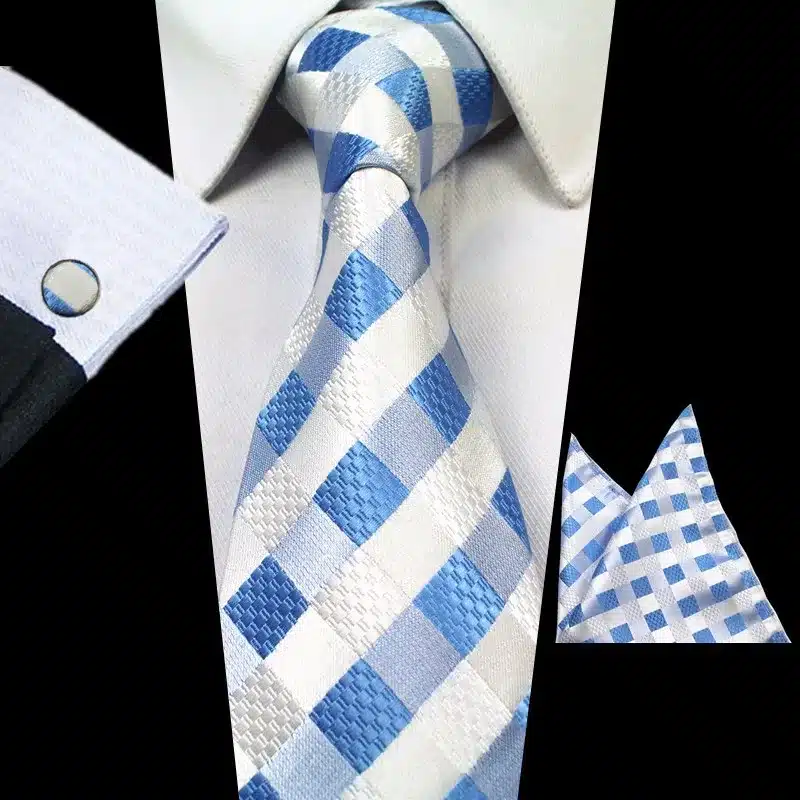 JEMYGINS New Fashion Plaid Tie Set 100% Silk Jacquard Men Necktie Gravata Hanky Cufflinks Set Pocket Square Mens Tie for Wedding 16