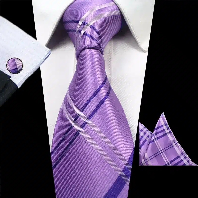JEMYGINS New Fashion Plaid Tie Set 100% Silk Jacquard Men Necktie Gravata Hanky Cufflinks Set Pocket Square Mens Tie for Wedding 19