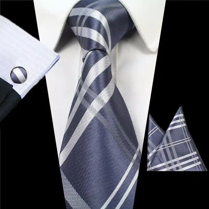 JEMYGINS New Fashion Plaid Tie Set 100% Silk Jacquard Men Necktie Gravata Hanky Cufflinks Set Pocket Square Mens Tie for Wedding 20