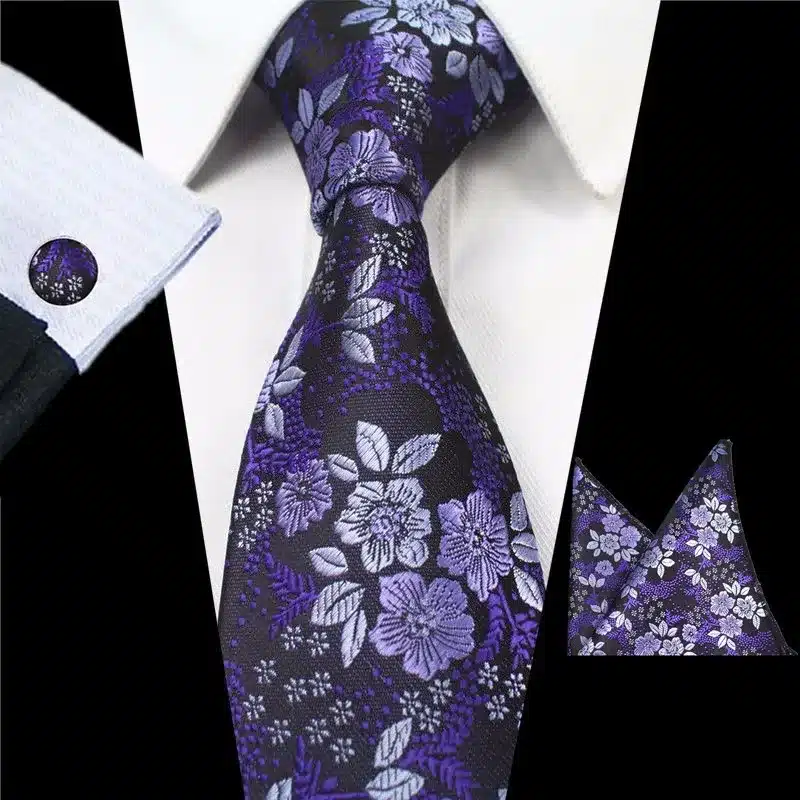 JEMYGINS New Fashion Plaid Tie Set 100% Silk Jacquard Men Necktie Gravata Hanky Cufflinks Set Pocket Square Mens Tie for Wedding 26