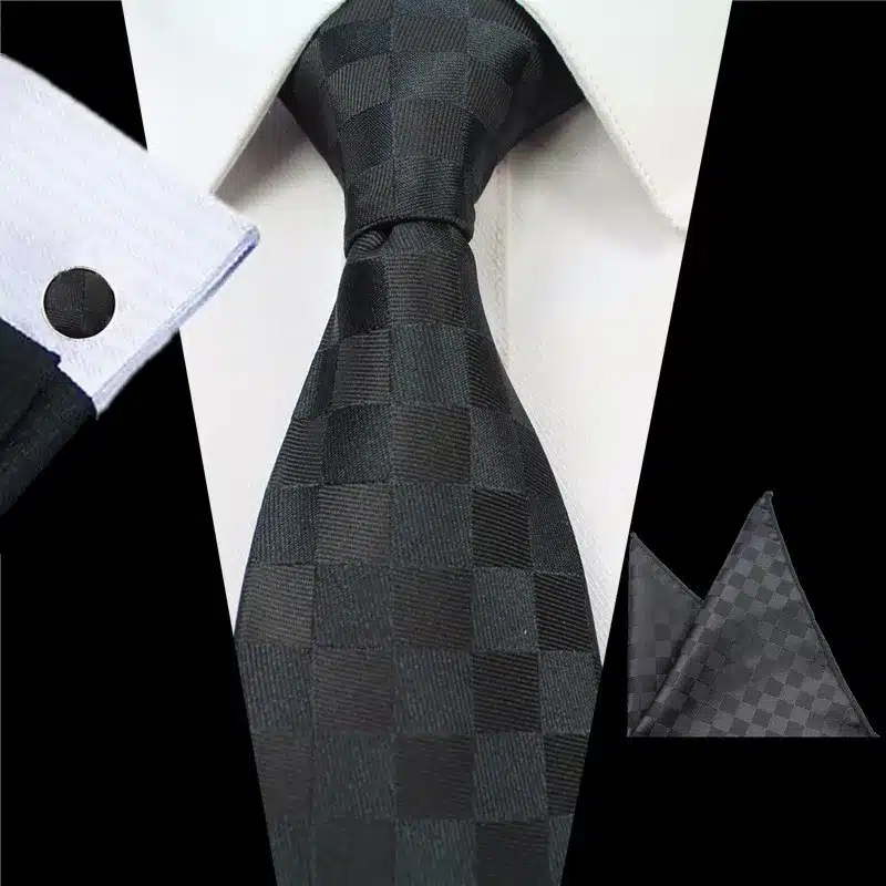 JEMYGINS New Fashion Plaid Tie Set 100% Silk Jacquard Men Necktie Gravata Hanky Cufflinks Set Pocket Square Mens Tie for Wedding 27