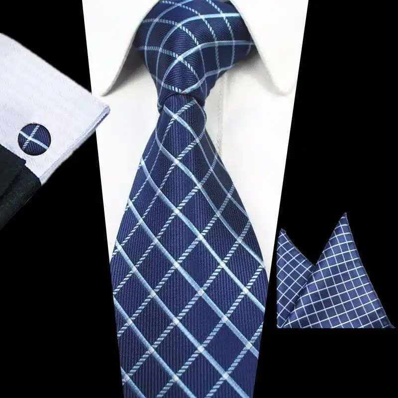 JEMYGINS New Fashion Plaid Tie Set 100% Silk Jacquard Men Necktie Gravata Hanky Cufflinks Set Pocket Square Mens Tie for Wedding 32