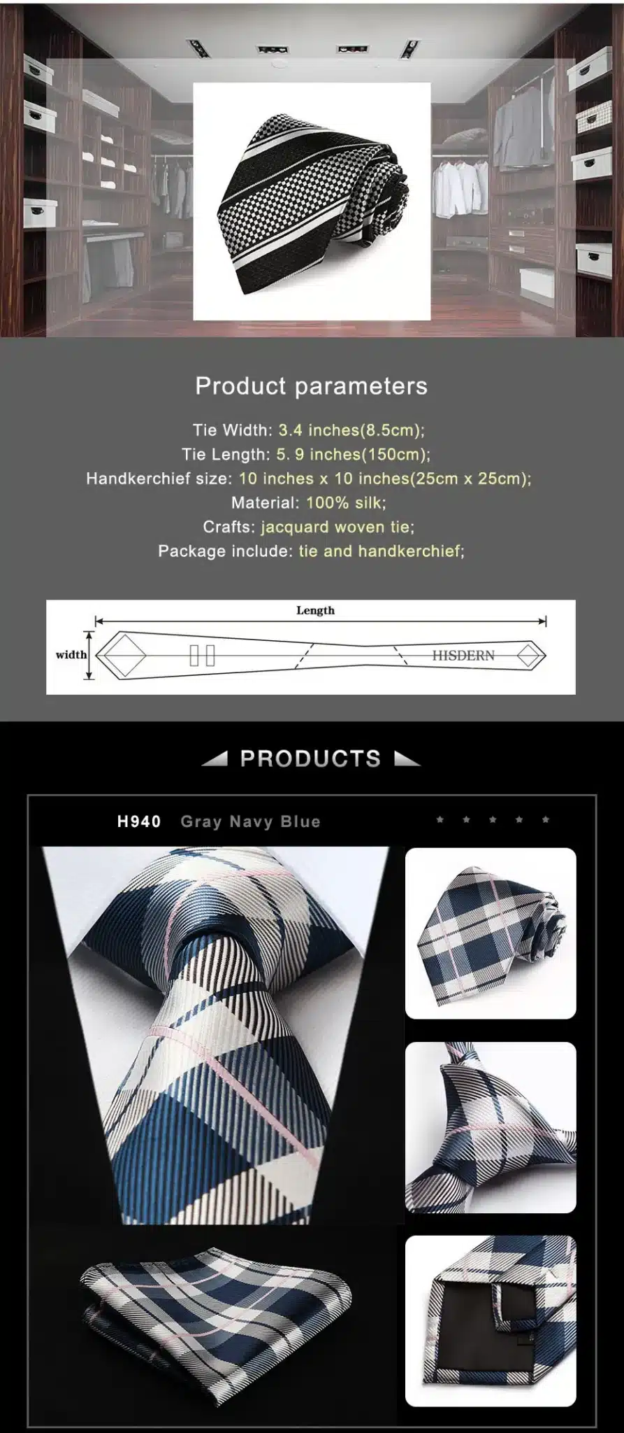 Dot Check Striped Check New 3.4" 100% Silk Jacquard Woven Classic Man's Tie Necktie #H9 3