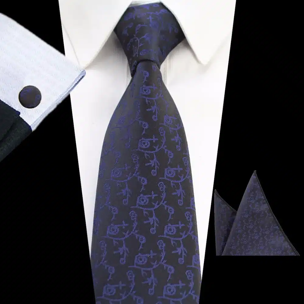 GUSLESON New Design 8cm Plaid Striped Tie Set Jacquard Woven Mens Necktie Gravata Hanky Cufflinks Set Mens Tie for Wedding Party 19