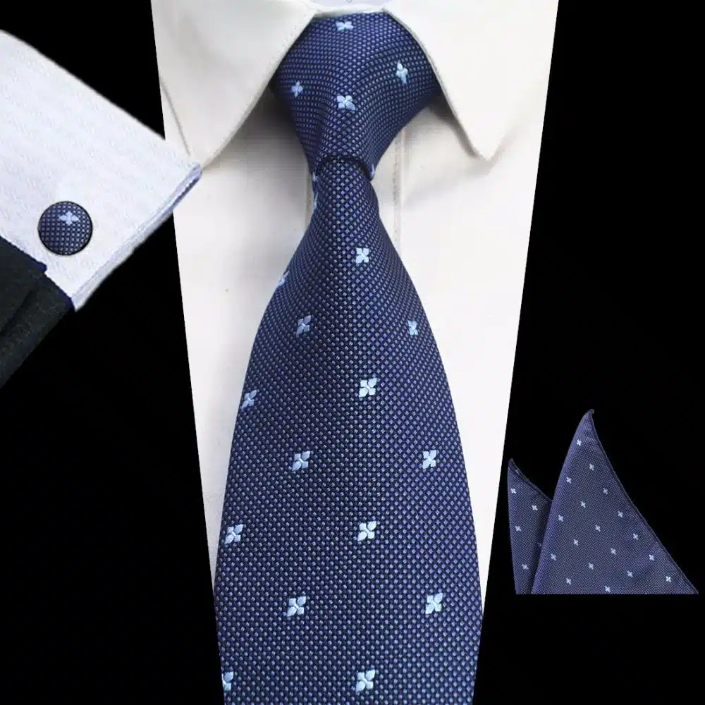 GUSLESON New Design 8cm Plaid Striped Tie Set Jacquard Woven Mens Necktie Gravata Hanky Cufflinks Set Mens Tie for Wedding Party 21