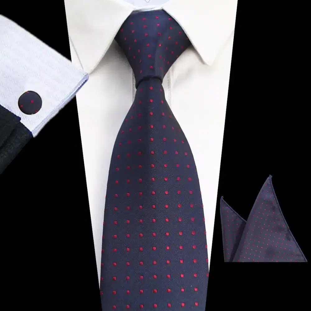 GUSLESON New Design 8cm Plaid Striped Tie Set Jacquard Woven Mens Necktie Gravata Hanky Cufflinks Set Mens Tie for Wedding Party 22
