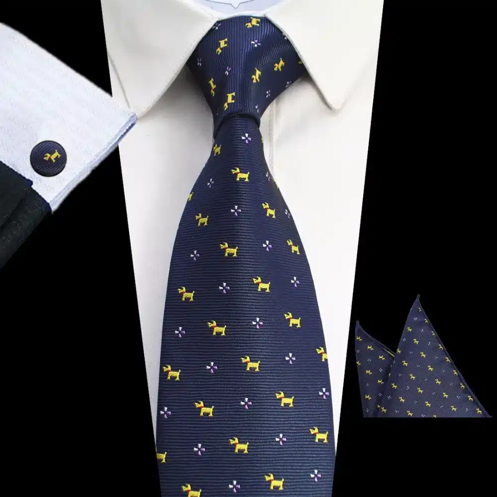 GUSLESON New Design 8cm Plaid Striped Tie Set Jacquard Woven Mens Necktie Gravata Hanky Cufflinks Set Mens Tie for Wedding Party 23