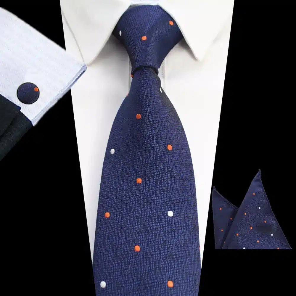 GUSLESON New Design 8cm Plaid Striped Tie Set Jacquard Woven Mens Necktie Gravata Hanky Cufflinks Set Mens Tie for Wedding Party 24
