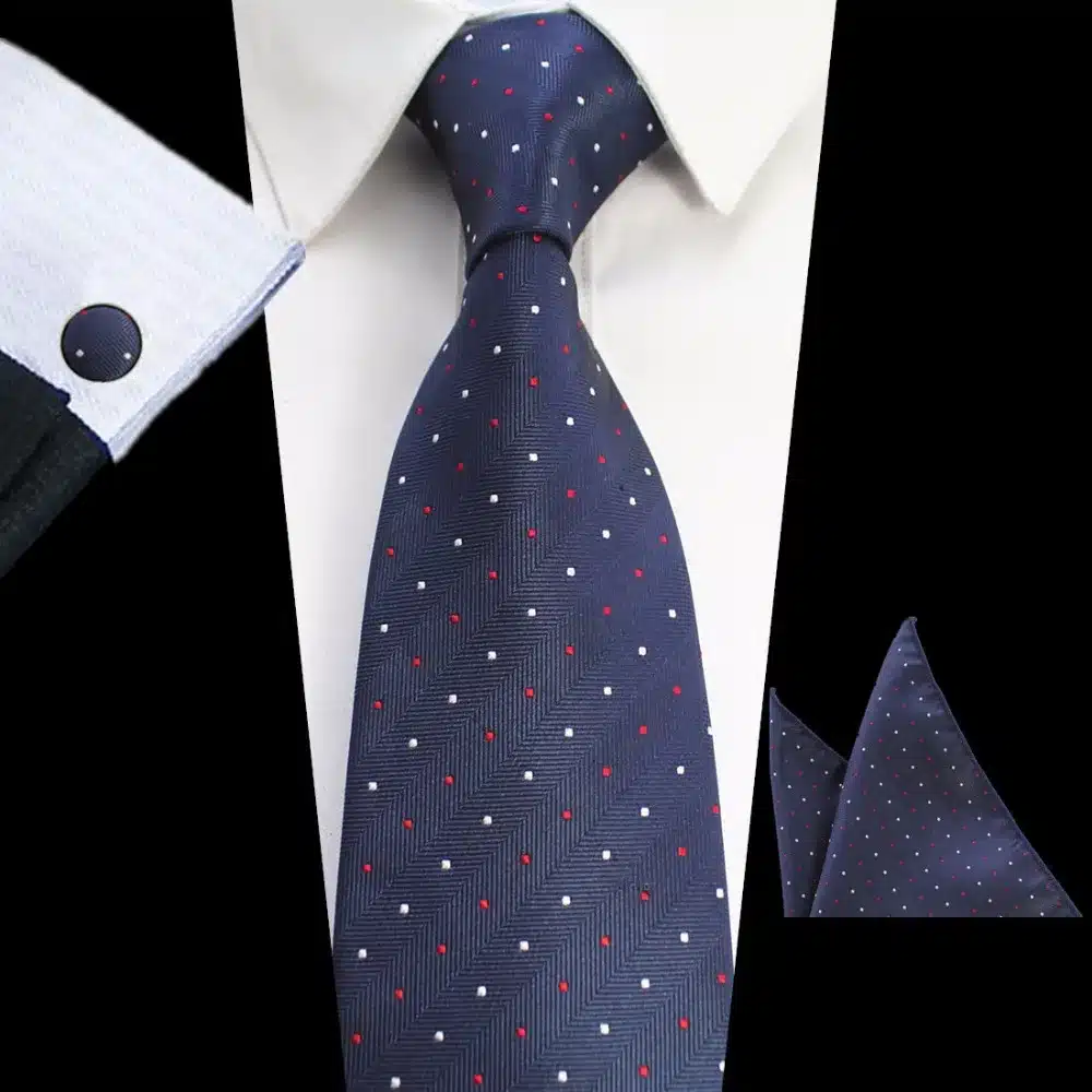 GUSLESON New Design 8cm Plaid Striped Tie Set Jacquard Woven Mens Necktie Gravata Hanky Cufflinks Set Mens Tie for Wedding Party 28