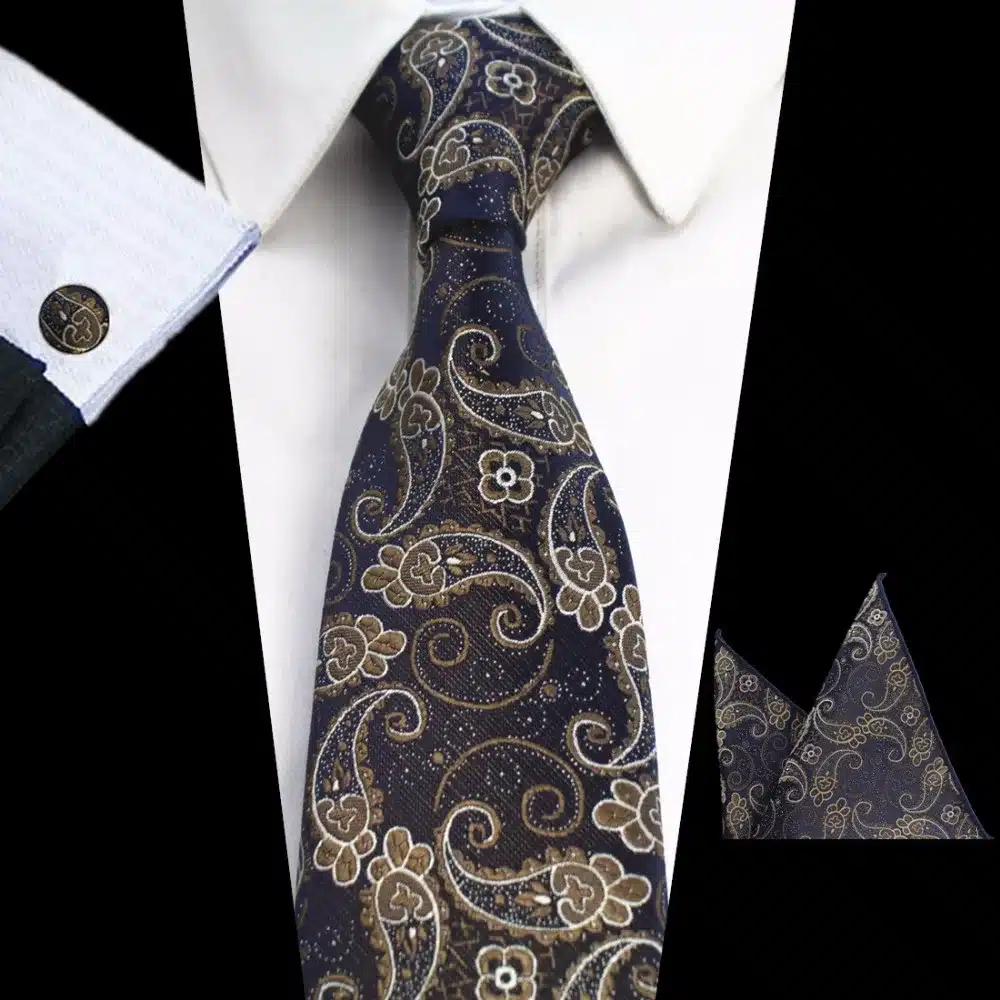 GUSLESON New Design 8cm Plaid Striped Tie Set Jacquard Woven Mens Necktie Gravata Hanky Cufflinks Set Mens Tie for Wedding Party 29