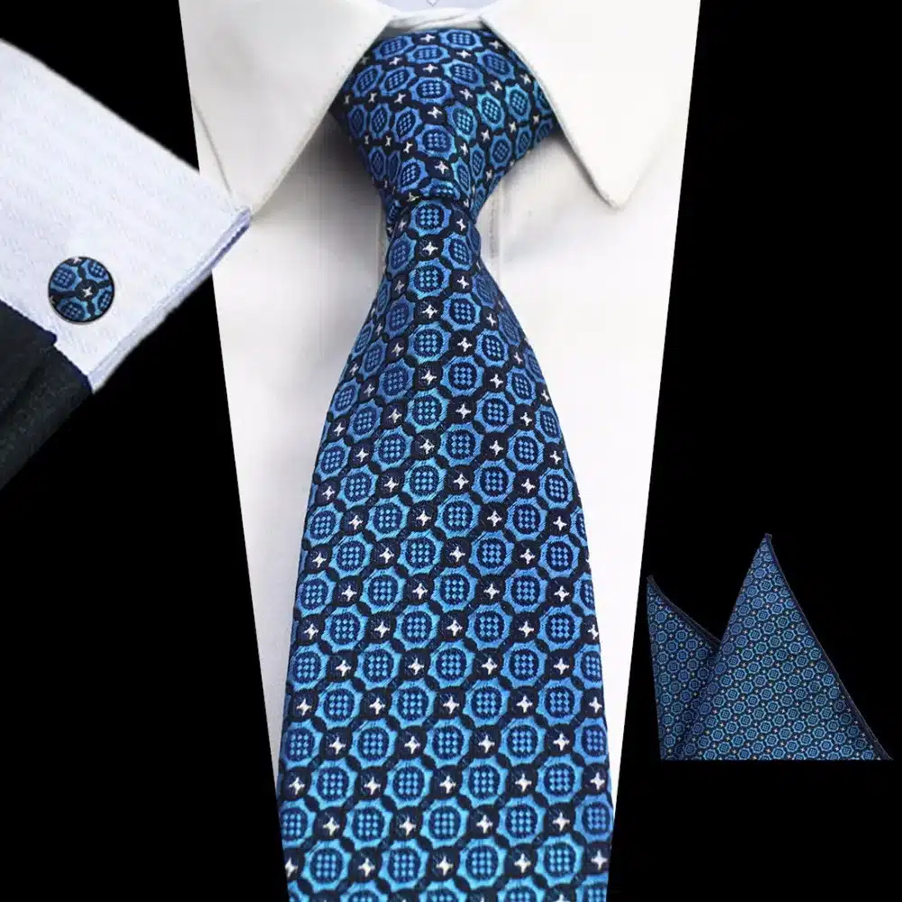 GUSLESON New Design 8cm Plaid Striped Tie Set Jacquard Woven Mens Necktie Gravata Hanky Cufflinks Set Mens Tie for Wedding Party 31