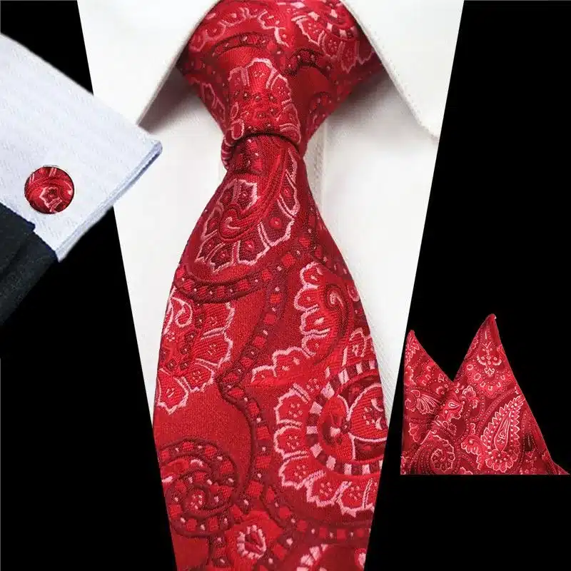 RBOCOTT Classic 8cm Tie Set For Men Silk Jacquard Woven Plaid Ties Handkerchief Cufflinks Set Mens Striped Wedding Necktie 23