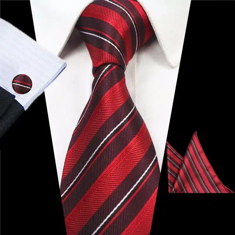 JEMYGINS Plaid Paisley Tie Set Silk Jacquard Mens Necktie Gravata Hanky Cufflinks Set Pocket Handkerchief Mens Tie for Wedding 16