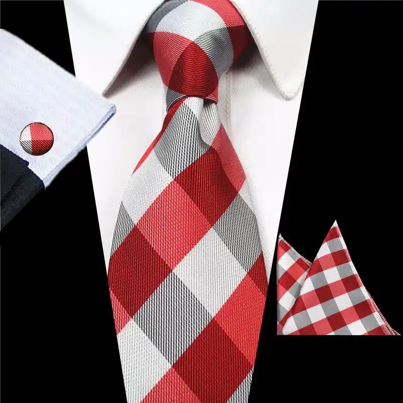 JEMYGINS Plaid Paisley Tie Set Silk Jacquard Mens Necktie Gravata Hanky Cufflinks Set Pocket Handkerchief Mens Tie for Wedding 17