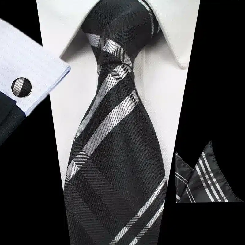JEMYGINS Plaid Paisley Tie Set Silk Jacquard Mens Necktie Gravata Hanky Cufflinks Set Pocket Handkerchief Mens Tie for Wedding 19