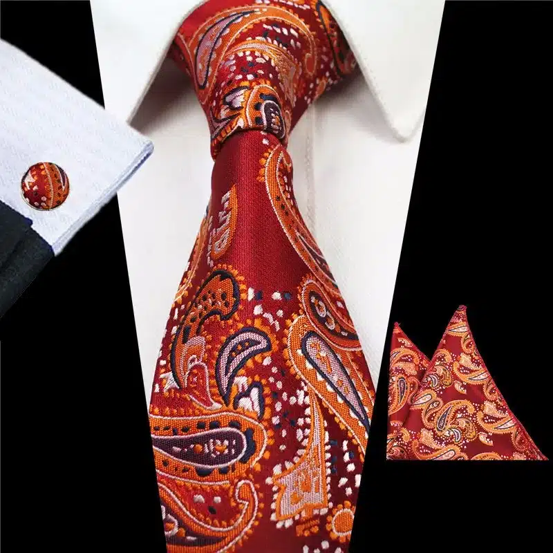JEMYGINS Plaid Paisley Tie Set Silk Jacquard Mens Necktie Gravata Hanky Cufflinks Set Pocket Handkerchief Mens Tie for Wedding 21