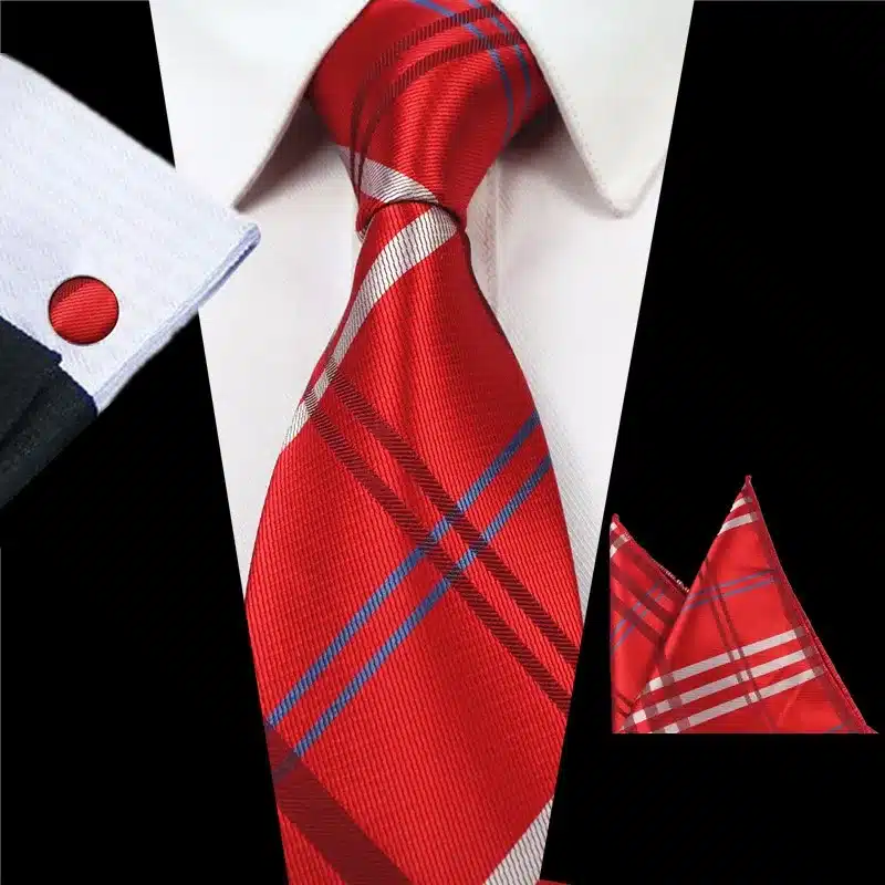 JEMYGINS Plaid Paisley Tie Set Silk Jacquard Mens Necktie Gravata Hanky Cufflinks Set Pocket Handkerchief Mens Tie for Wedding 22