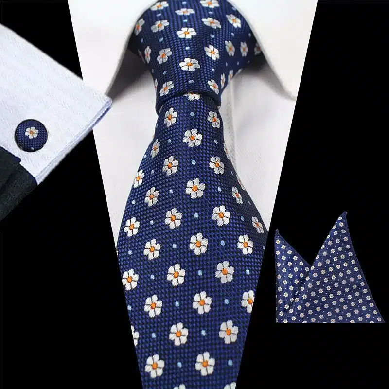 JEMYGINS Plaid Paisley Tie Set Silk Jacquard Mens Necktie Gravata Hanky Cufflinks Set Pocket Handkerchief Mens Tie for Wedding 23