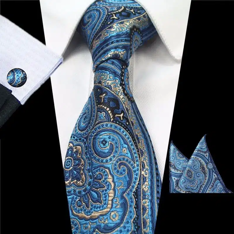 JEMYGINS Plaid Paisley Tie Set Silk Jacquard Mens Necktie Gravata Hanky Cufflinks Set Pocket Handkerchief Mens Tie for Wedding 24