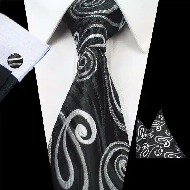 JEMYGINS Plaid Paisley Tie Set Silk Jacquard Mens Necktie Gravata Hanky Cufflinks Set Pocket Handkerchief Mens Tie for Wedding 25