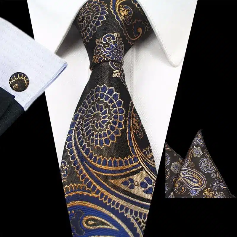 JEMYGINS Plaid Paisley Tie Set Silk Jacquard Mens Necktie Gravata Hanky Cufflinks Set Pocket Handkerchief Mens Tie for Wedding 26