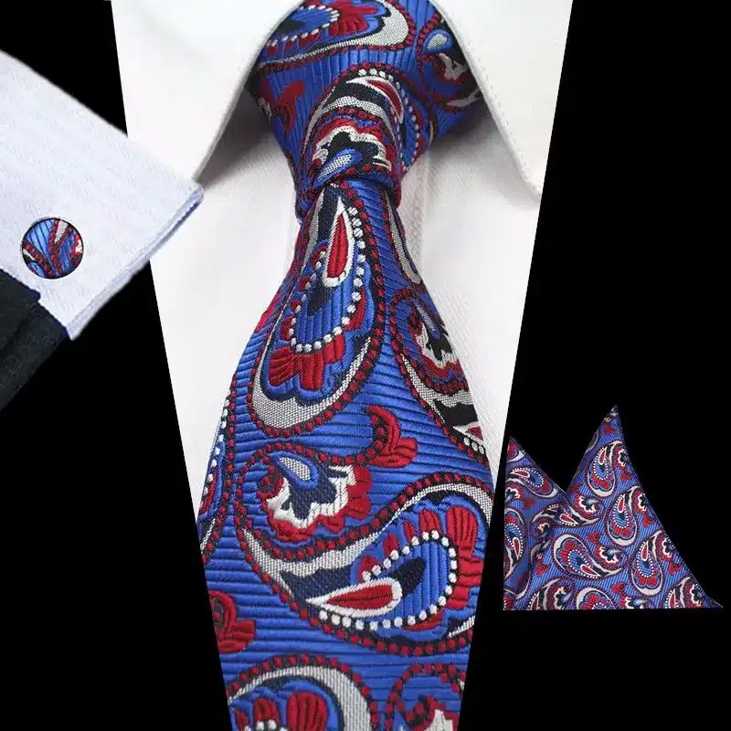 JEMYGINS Plaid Paisley Tie Set Silk Jacquard Mens Necktie Gravata Hanky Cufflinks Set Pocket Handkerchief Mens Tie for Wedding 27