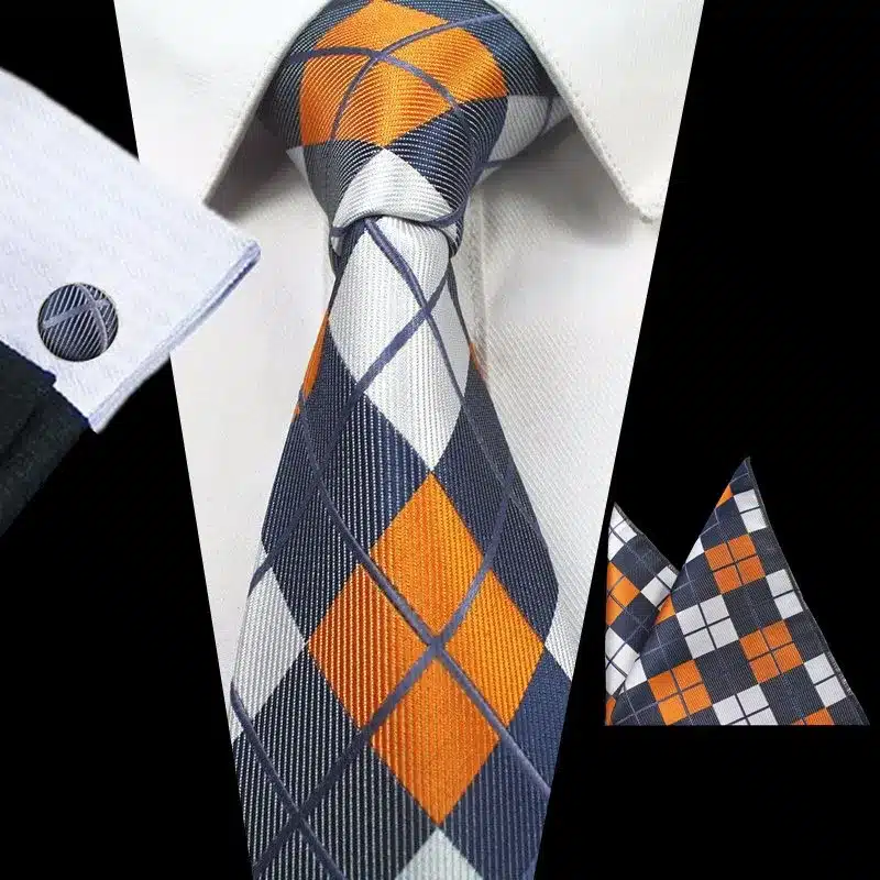 JEMYGINS Plaid Paisley Tie Set Silk Jacquard Mens Necktie Gravata Hanky Cufflinks Set Pocket Handkerchief Mens Tie for Wedding 29