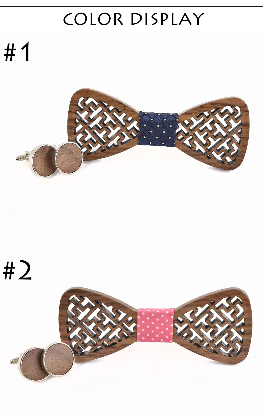 New design geometric carved wooden Cufflinks Tie set Shirt Cufflinks Tie Suit wooden package bow ties for men stropdas 4