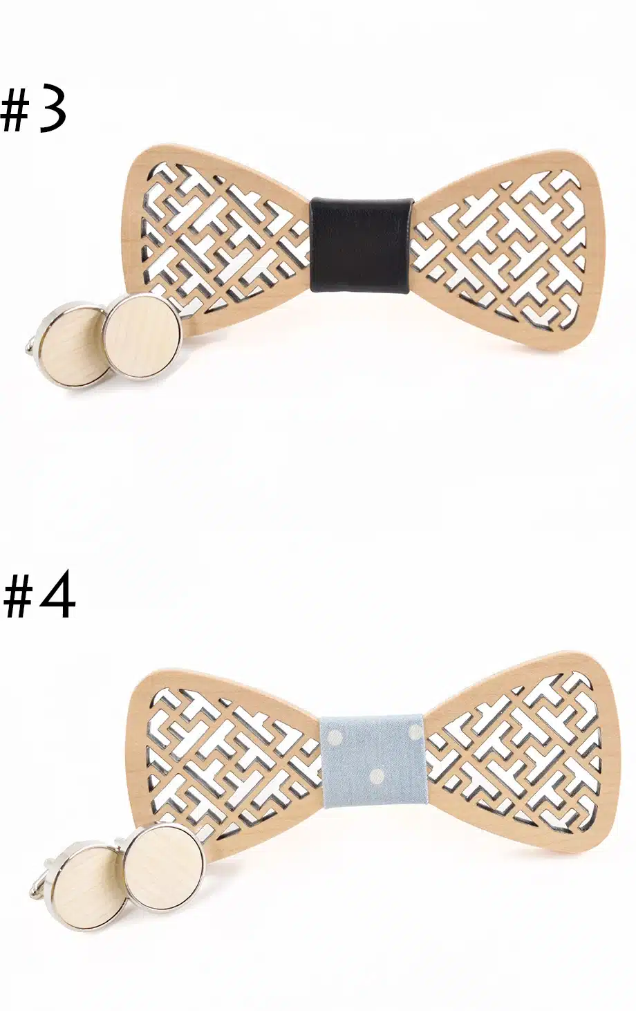 New design geometric carved wooden Cufflinks Tie set Shirt Cufflinks Tie Suit wooden package bow ties for men stropdas 5