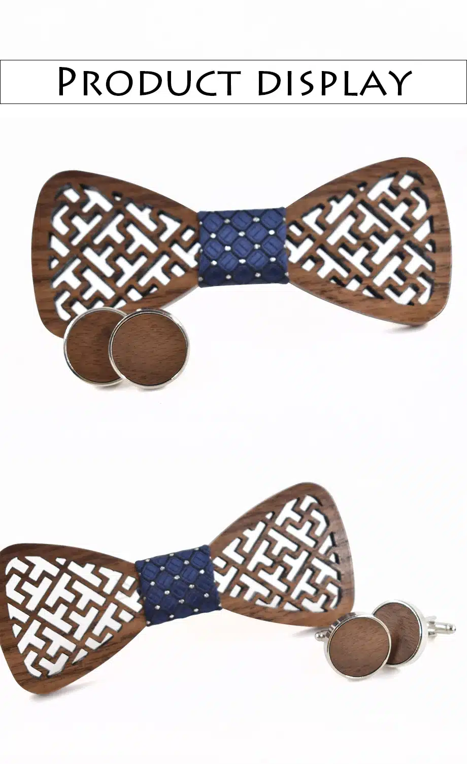 New design geometric carved wooden Cufflinks Tie set Shirt Cufflinks Tie Suit wooden package bow ties for men stropdas 6