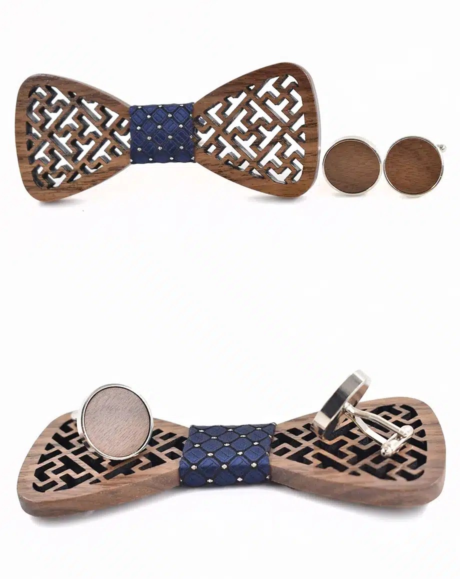 New design geometric carved wooden Cufflinks Tie set Shirt Cufflinks Tie Suit wooden package bow ties for men stropdas 7