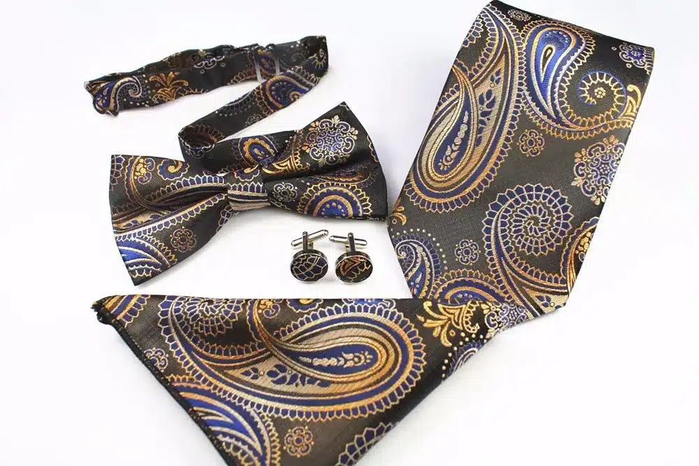 GUSLESON New Plaid Paisley Tie Set 100% Silk Jacquard Mens Necktie Gravata Hanky Cufflinks Bowtie Set Mens Tie for Wedding Party 16