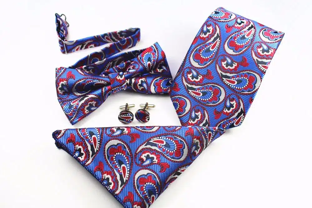 GUSLESON New Plaid Paisley Tie Set 100% Silk Jacquard Mens Necktie Gravata Hanky Cufflinks Bowtie Set Mens Tie for Wedding Party 18