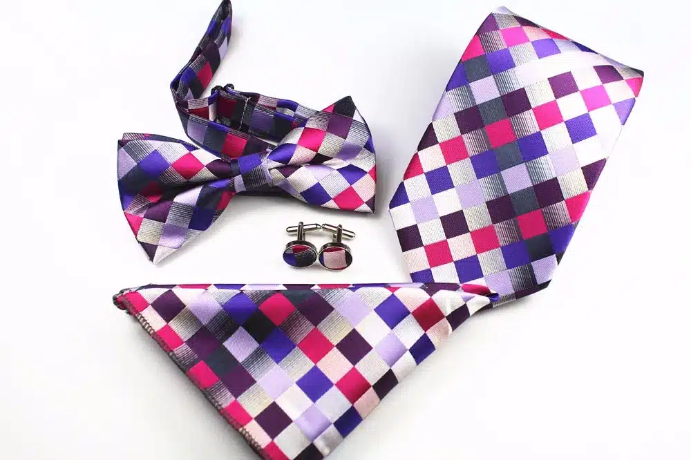 GUSLESON New Plaid Paisley Tie Set 100% Silk Jacquard Mens Necktie Gravata Hanky Cufflinks Bowtie Set Mens Tie for Wedding Party 19