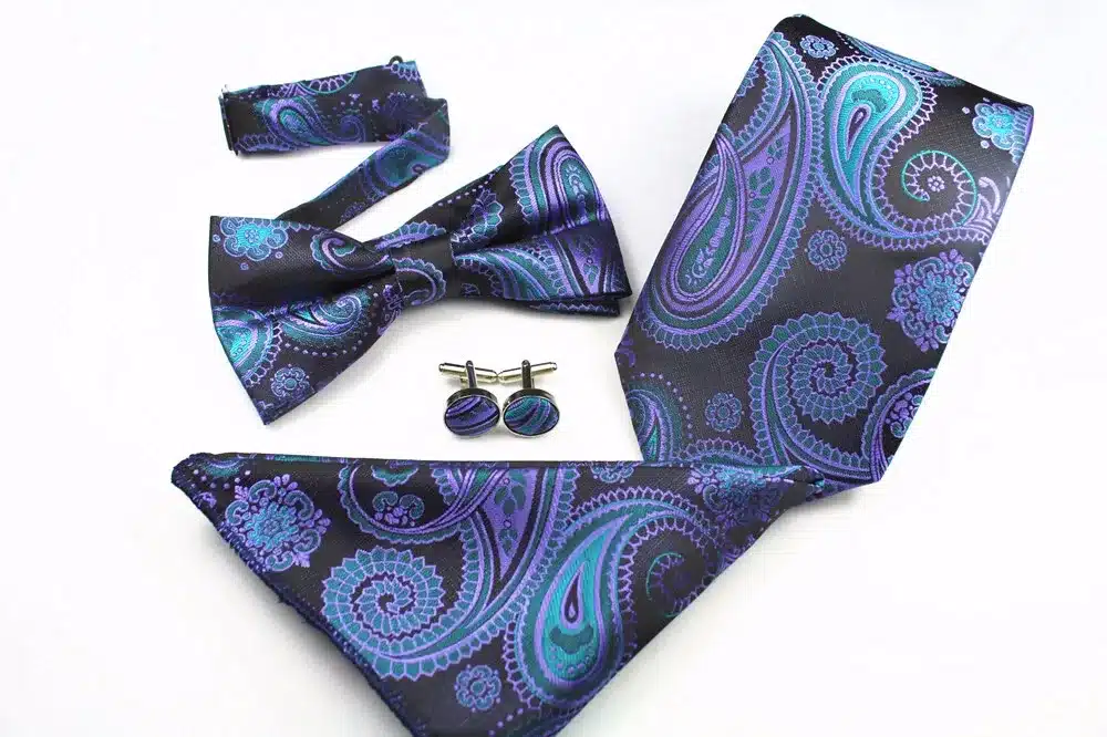 GUSLESON New Plaid Paisley Tie Set 100% Silk Jacquard Mens Necktie Gravata Hanky Cufflinks Bowtie Set Mens Tie for Wedding Party 21