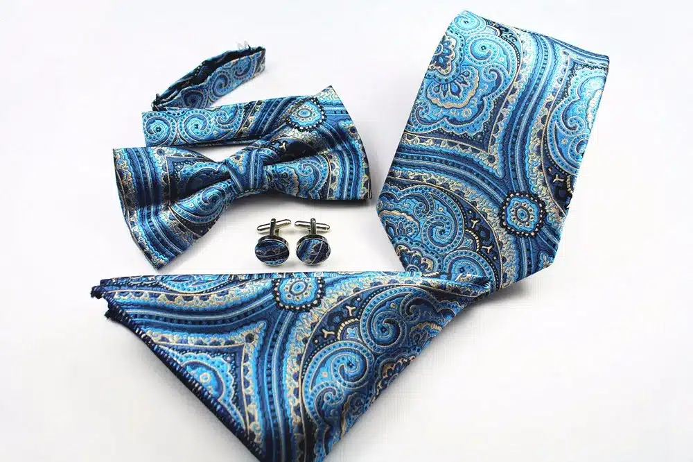 GUSLESON New Plaid Paisley Tie Set 100% Silk Jacquard Mens Necktie Gravata Hanky Cufflinks Bowtie Set Mens Tie for Wedding Party 24