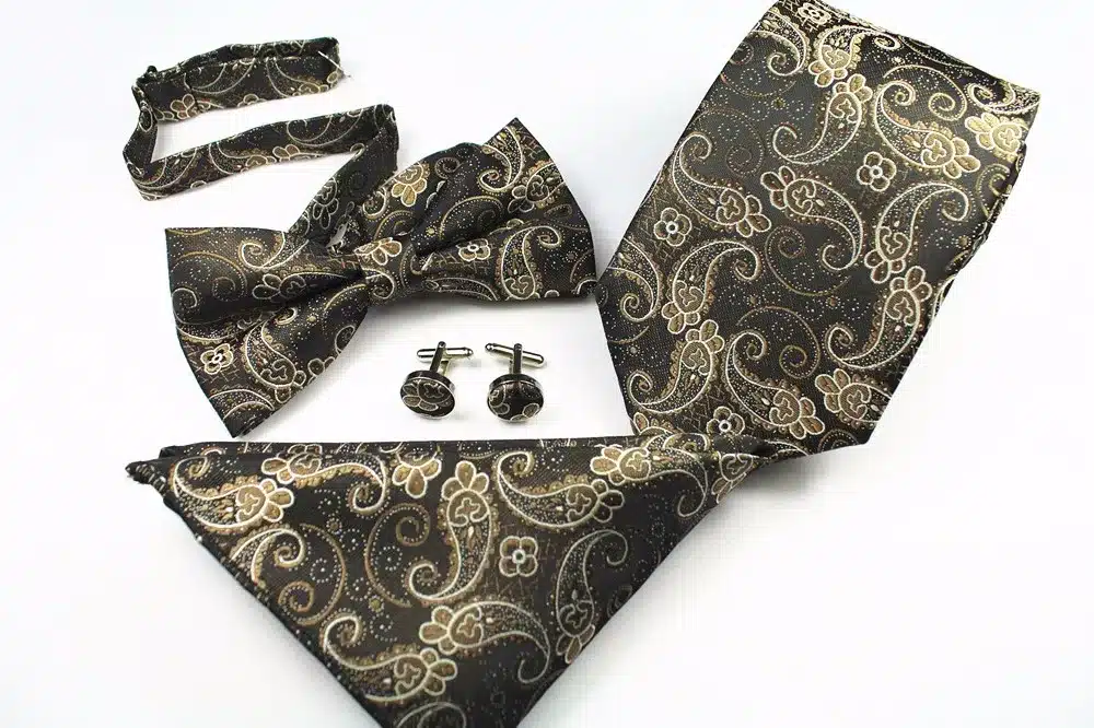 GUSLESON New Plaid Paisley Tie Set 100% Silk Jacquard Mens Necktie Gravata Hanky Cufflinks Bowtie Set Mens Tie for Wedding Party 27