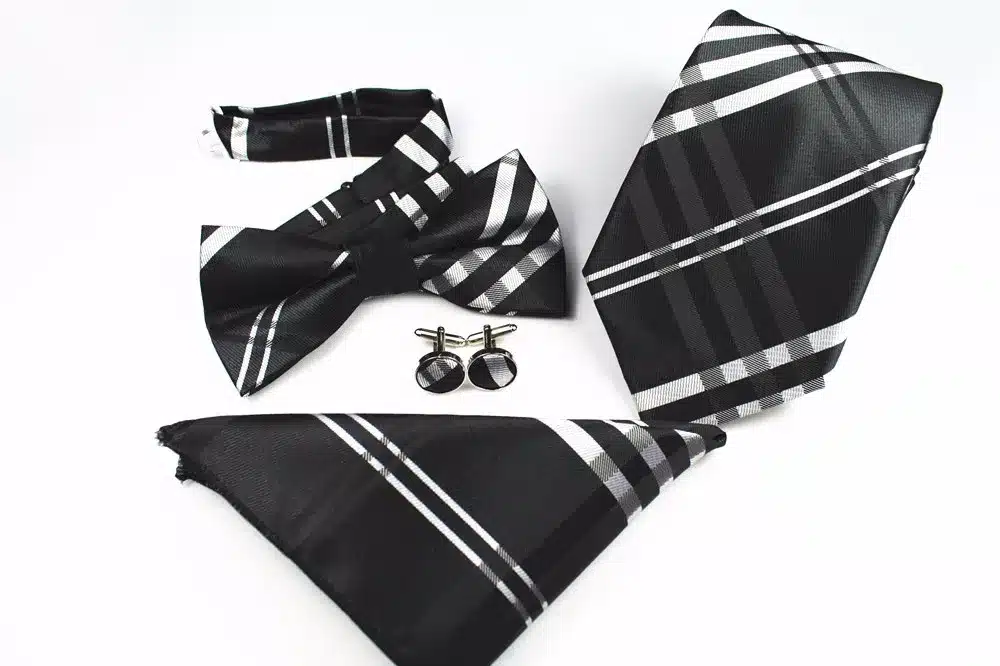 GUSLESON New Plaid Paisley Tie Set 100% Silk Jacquard Mens Necktie Gravata Hanky Cufflinks Bowtie Set Mens Tie for Wedding Party 28