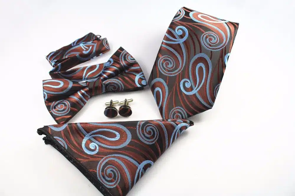 GUSLESON New Plaid Paisley Tie Set 100% Silk Jacquard Mens Necktie Gravata Hanky Cufflinks Bowtie Set Mens Tie for Wedding Party 32