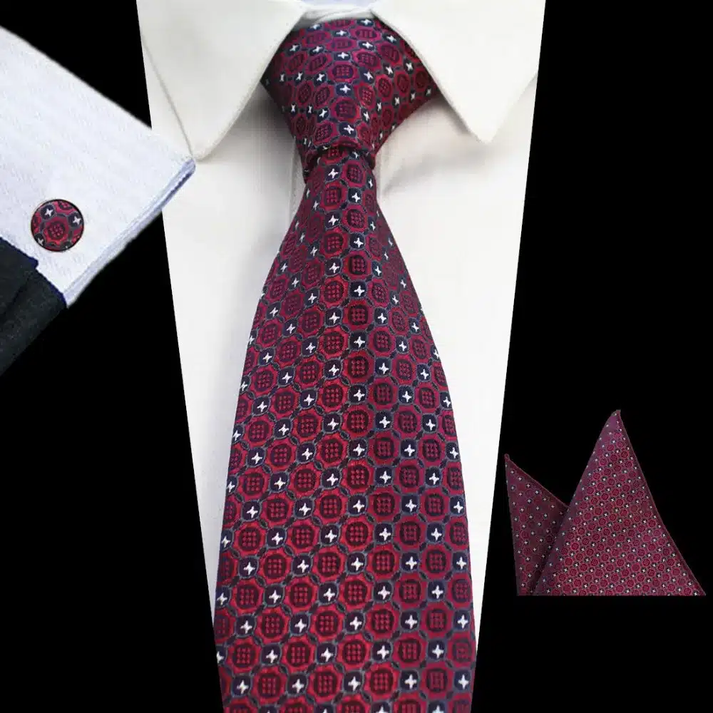 RBOCOTT 8cm Tie Sets New Design For Men Plaid & Dot & Paisley Tie Handkerchief Cufflinks Sets Business Wedding Party Neck Ties 24