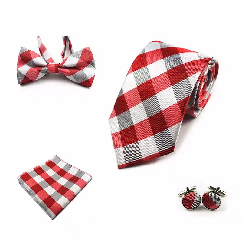JEMYGINS 4PCS Tie Set Men Bow Tie and Handkerchief Bowtie Cufflinks 8cm Necktie 100% Silk Ties For Business Wedding Party Hombre 15
