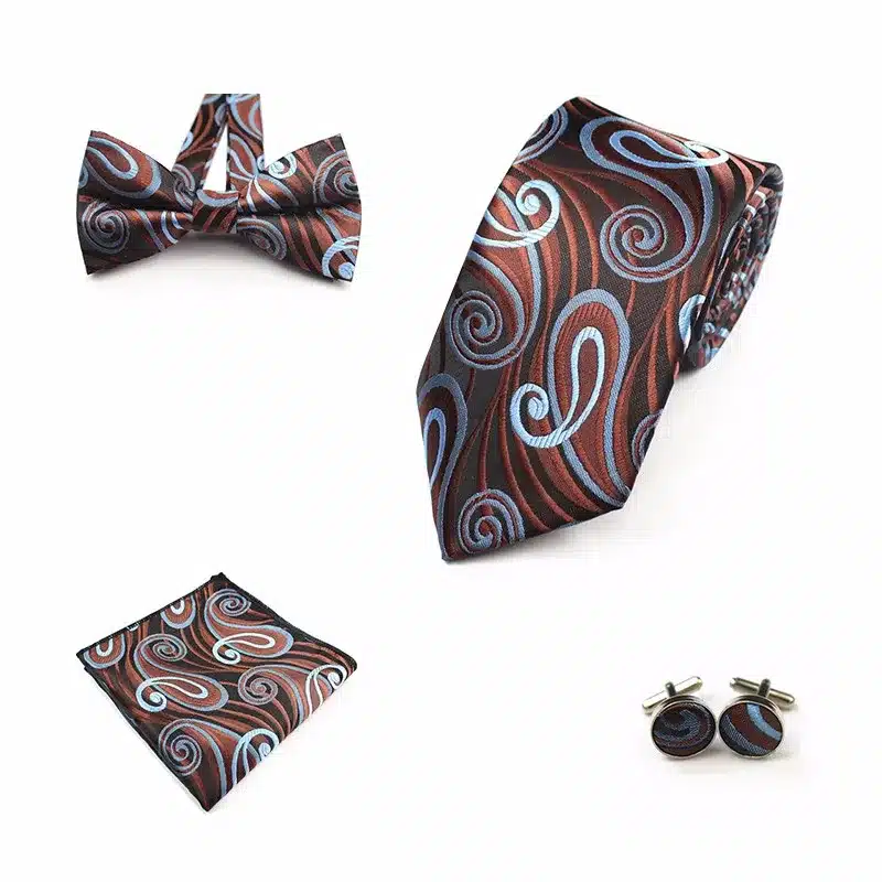 JEMYGINS 4PCS Tie Set Men Bow Tie and Handkerchief Bowtie Cufflinks 8cm Necktie 100% Silk Ties For Business Wedding Party Hombre 16