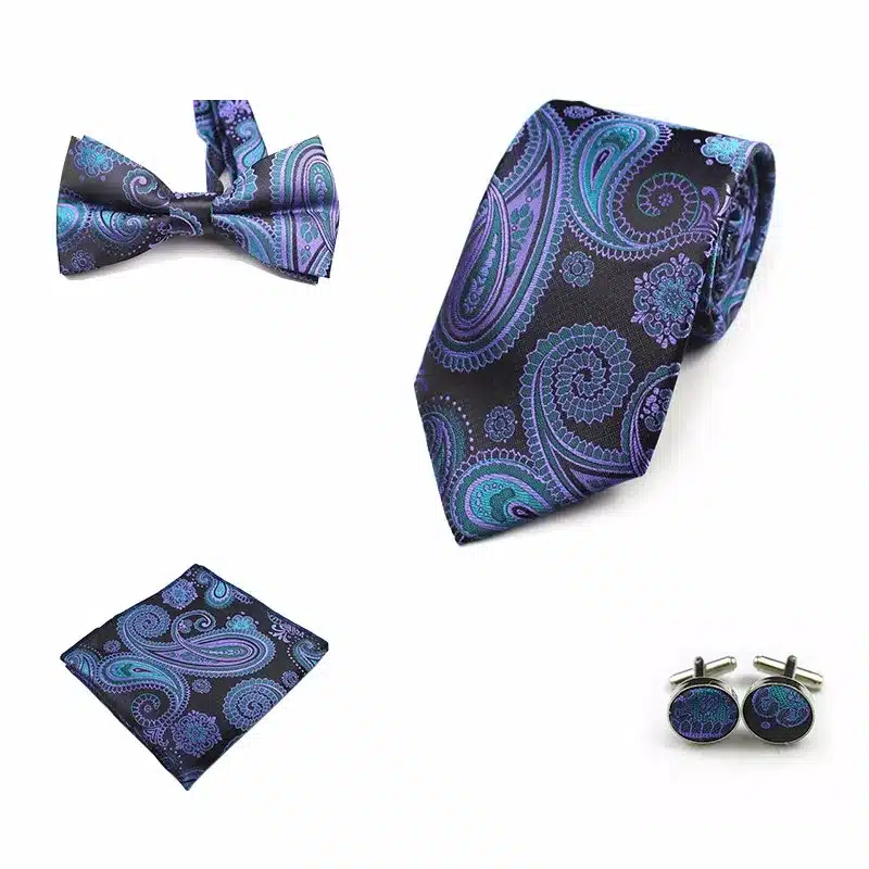 JEMYGINS 4PCS Tie Set Men Bow Tie and Handkerchief Bowtie Cufflinks 8cm Necktie 100% Silk Ties For Business Wedding Party Hombre 18