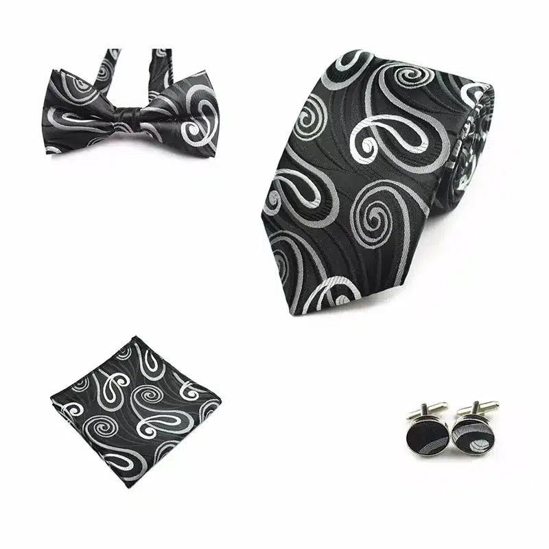 JEMYGINS 4PCS Tie Set Men Bow Tie and Handkerchief Bowtie Cufflinks 8cm Necktie 100% Silk Ties For Business Wedding Party Hombre 21