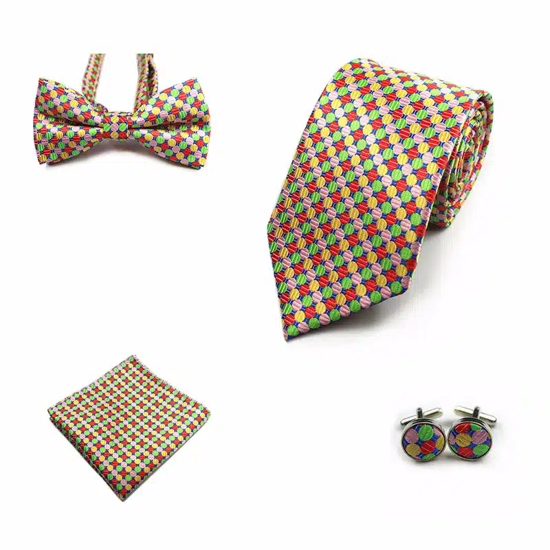 JEMYGINS 4PCS Tie Set Men Bow Tie and Handkerchief Bowtie Cufflinks 8cm Necktie 100% Silk Ties For Business Wedding Party Hombre 23